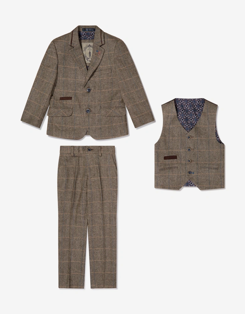 Boys Albert Tweed Check Suit in Brown