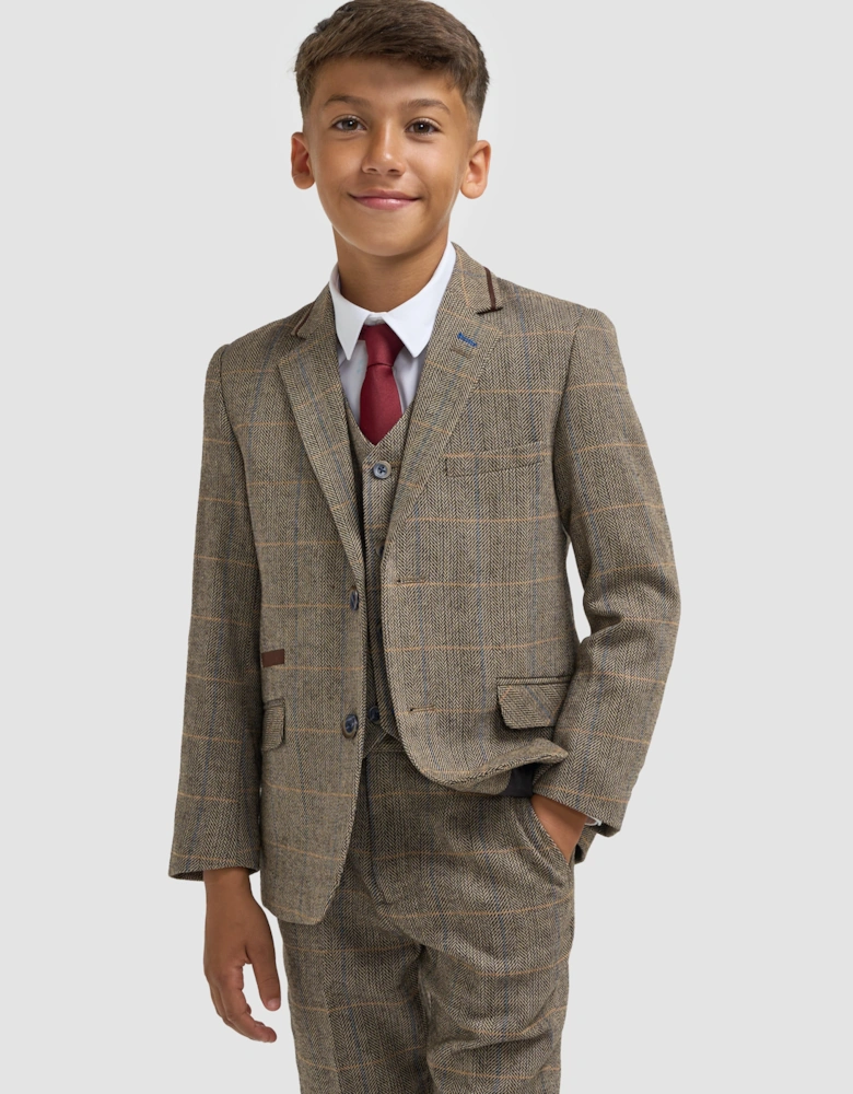 Boys Albert Tweed Check Suit in Brown
