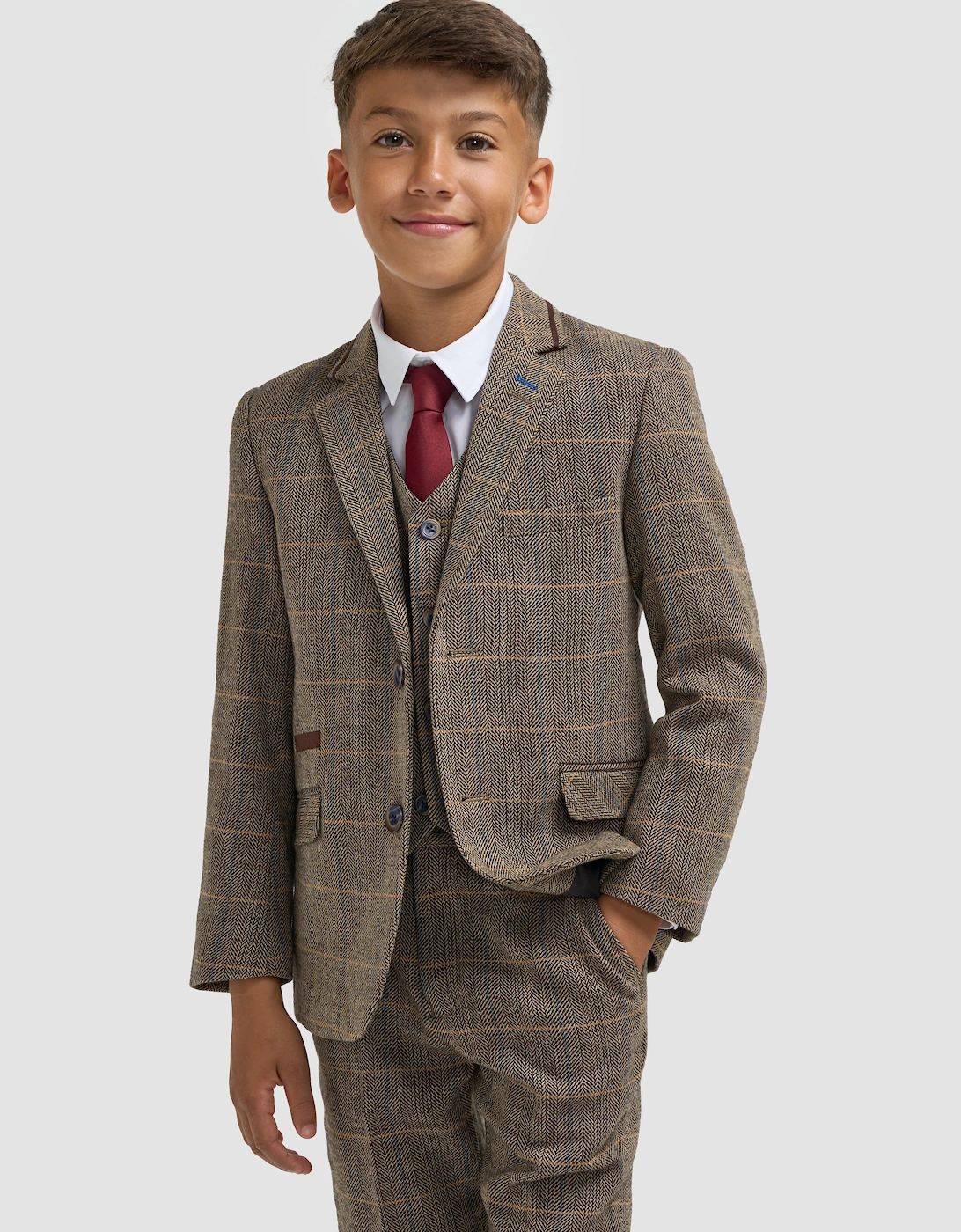 Boys Albert Tweed Check Suit in Brown, 6 of 5