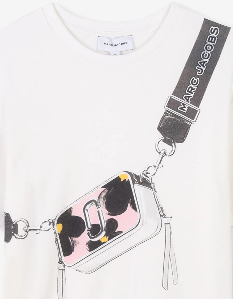 Girls Snapshot Bag Print Dress in Ivory