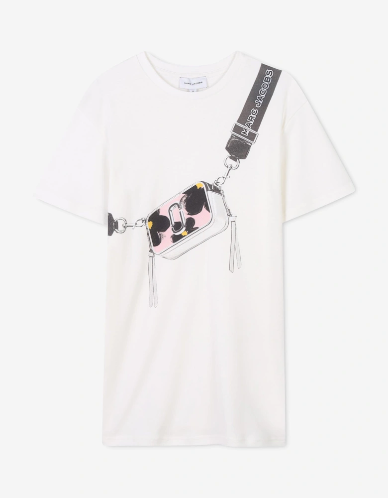 Girls Snapshot Bag Print Dress in Ivory