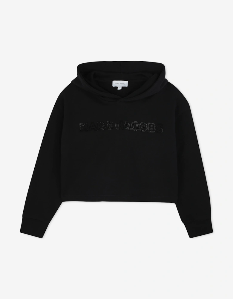 Girl Cropped Logo Hoodie in Black