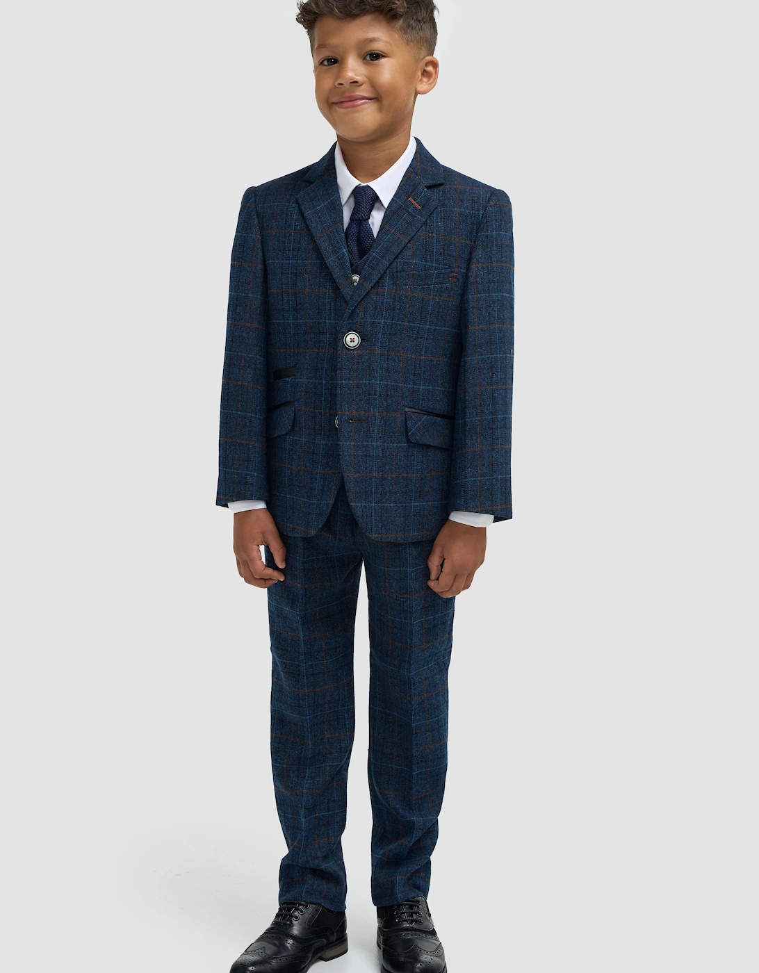 Boys Cody Tweed Suit in Blue, 6 of 5