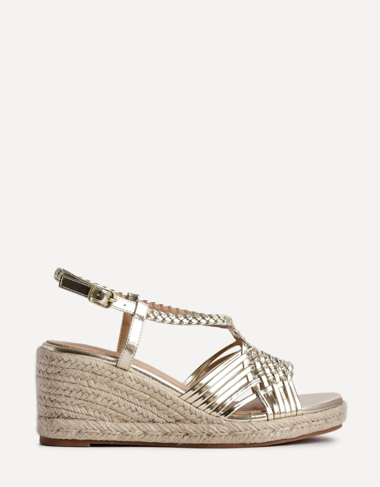 Evolve Gold Faux Leather Woven Espadrille Wedge