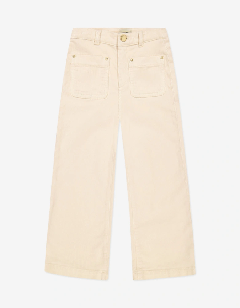 Girls Lily Wide Leg Corduroy Trousers in White