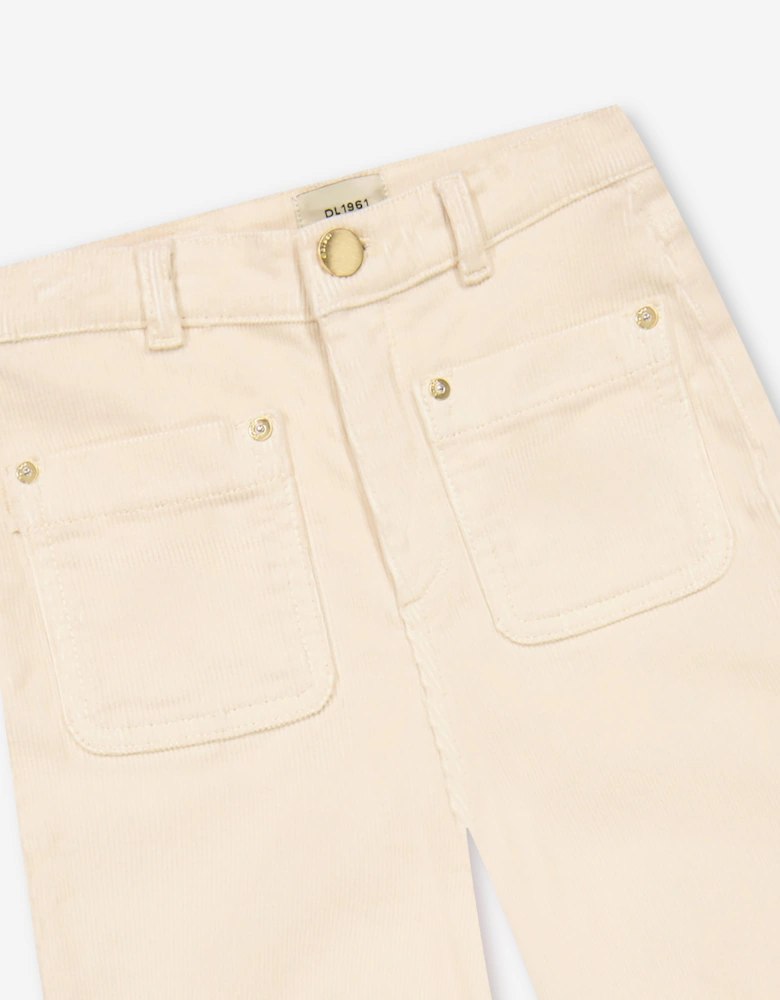 Girls Lily Wide Leg Corduroy Trousers in White