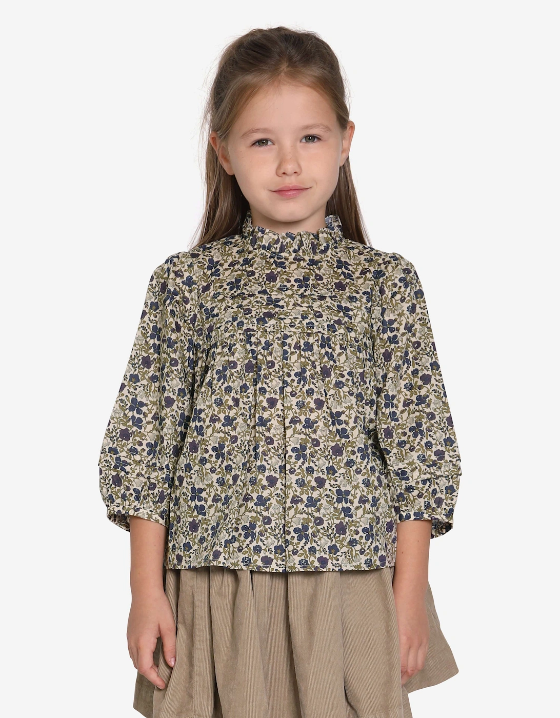 Girls Tess Floral Blouse in Beige