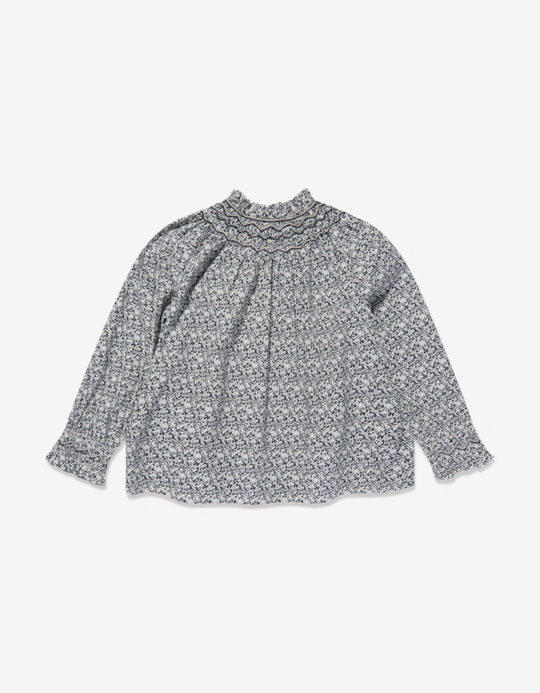 Girls Petal Smocked Blouse in Blue