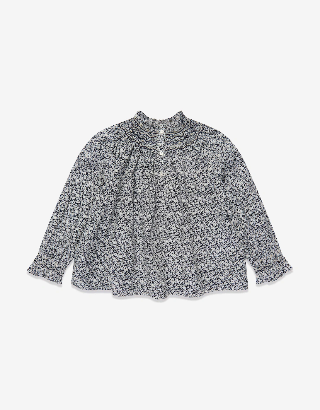 Girls Petal Smocked Blouse in Blue, 5 of 4