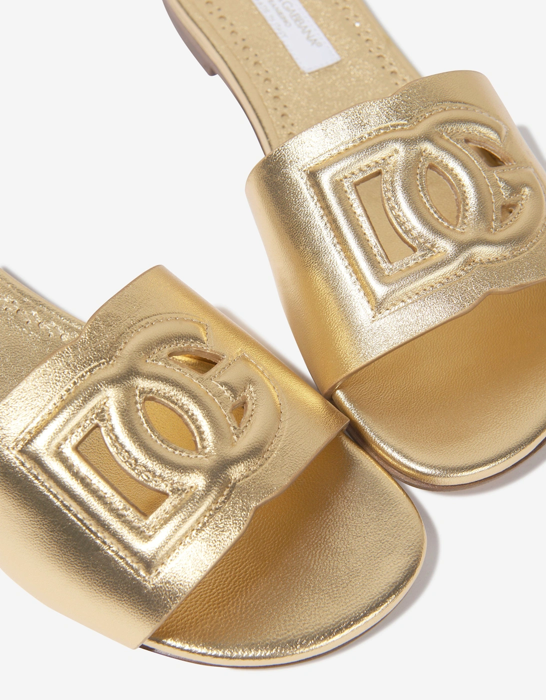 Girls Leather Logo Slider Sandals In Gold