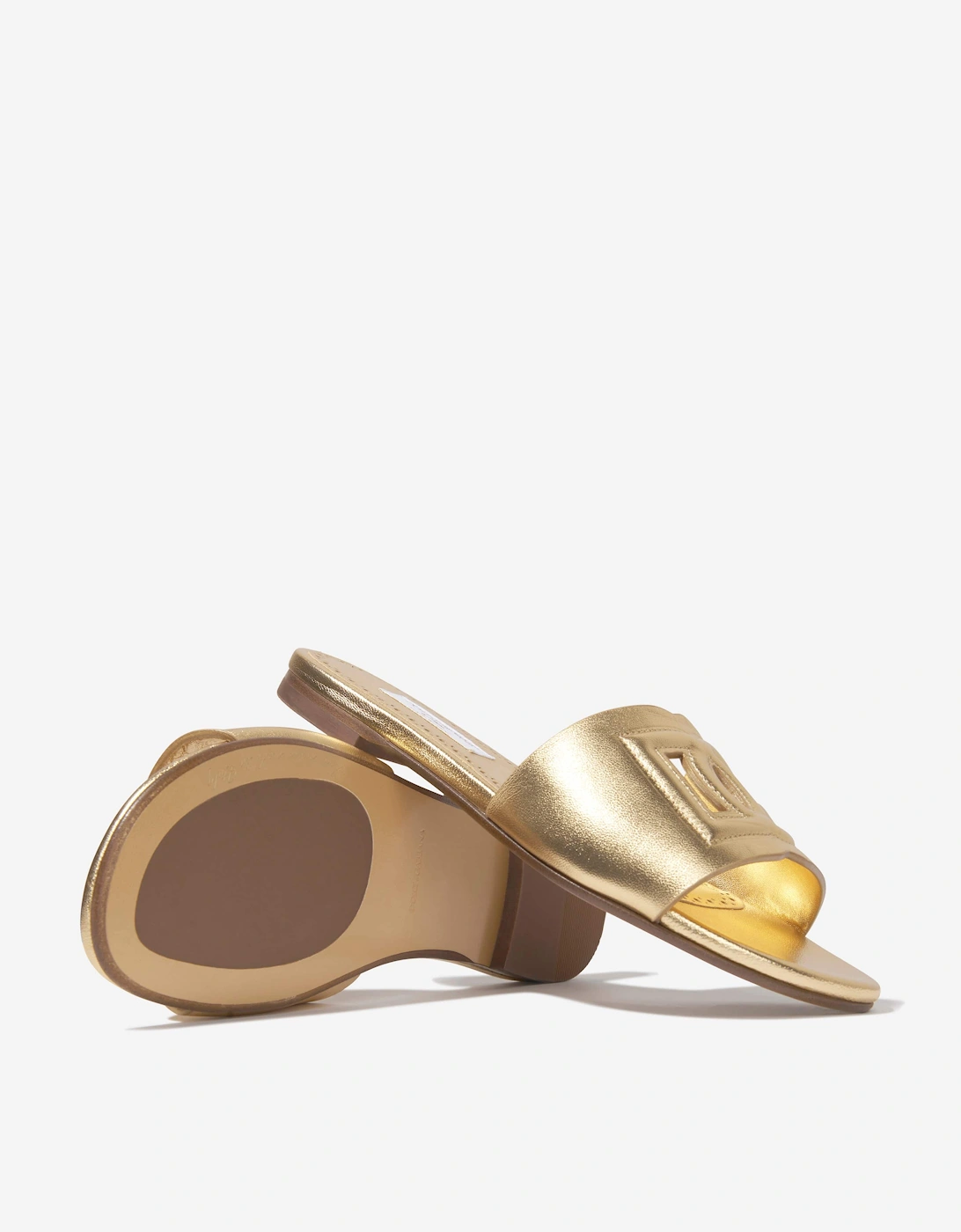 Girls Leather Logo Slider Sandals In Gold