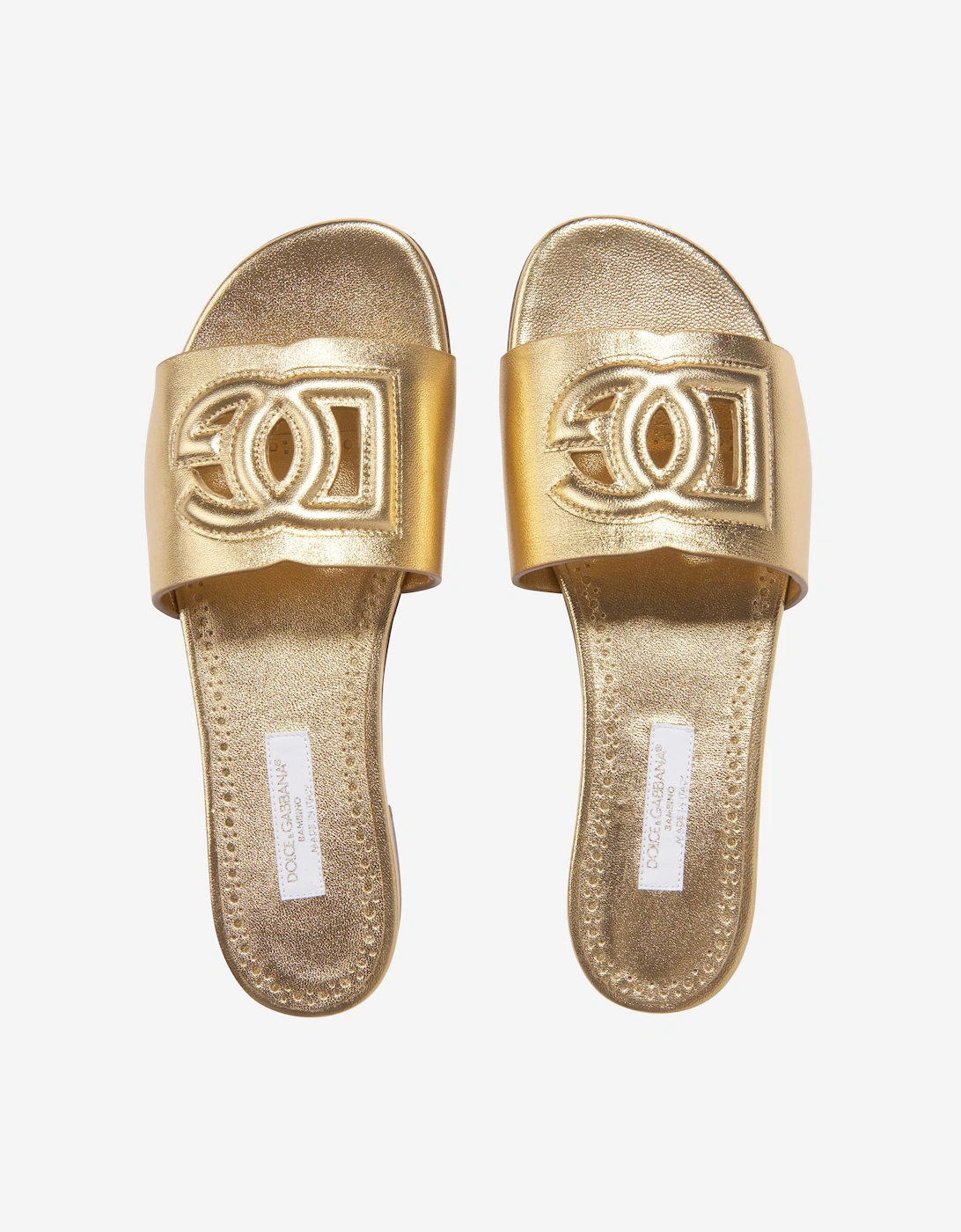 Girls Leather Logo Slider Sandals In Gold
