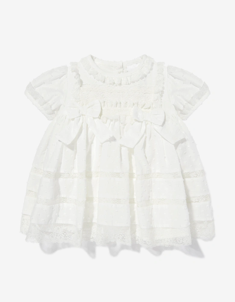 Baby Girls Dress and Bonnet in Ivory