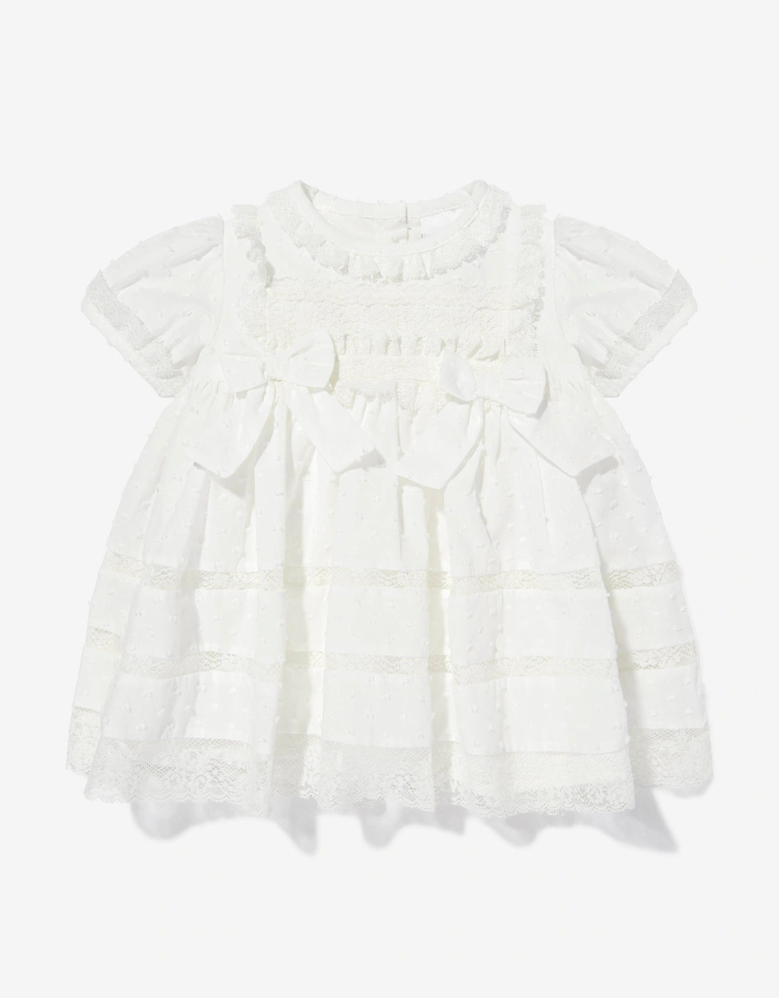 Baby Girls Dress and Bonnet in Ivory