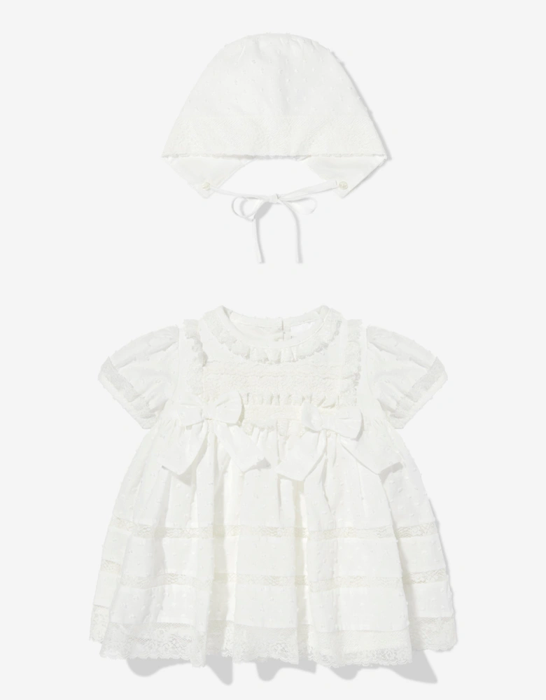 Baby Girls Dress and Bonnet in Ivory