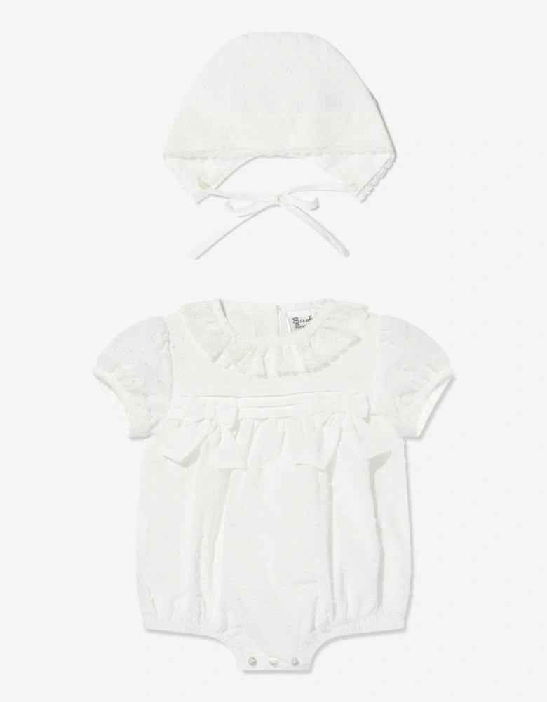 Baby Girls Bubble Romper and Bonnet in Ivory