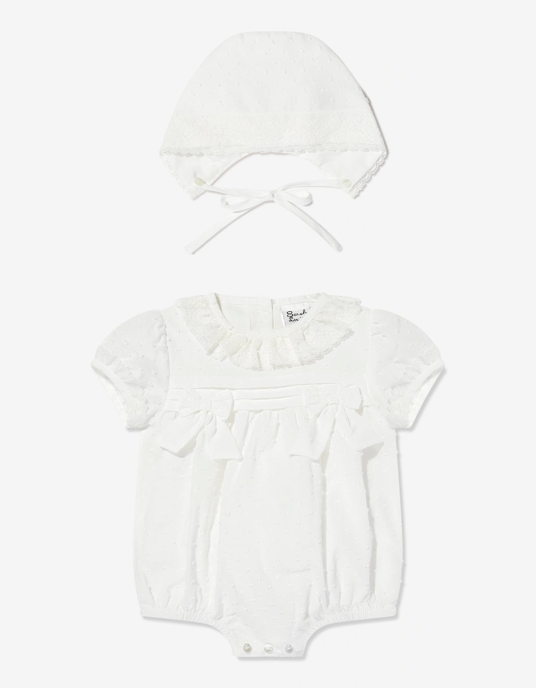 Baby Girls Bubble Romper and Bonnet in Ivory, 5 of 4