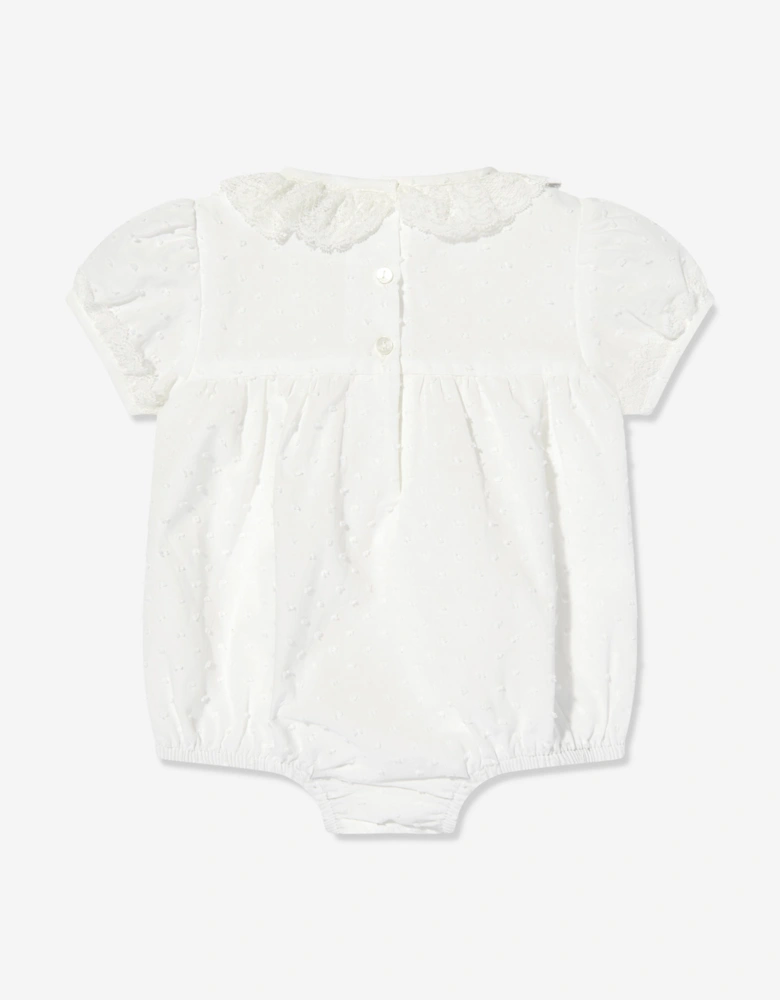 Baby Girls Bubble Romper and Bonnet in Ivory