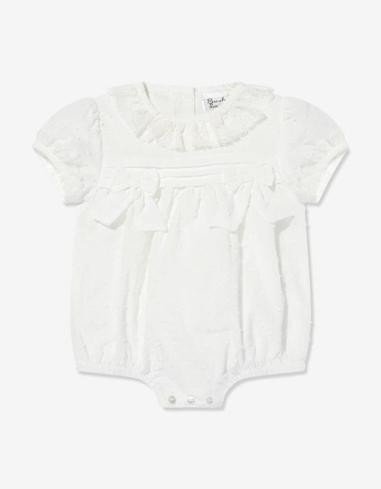 Baby Girls Bubble Romper and Bonnet in Ivory