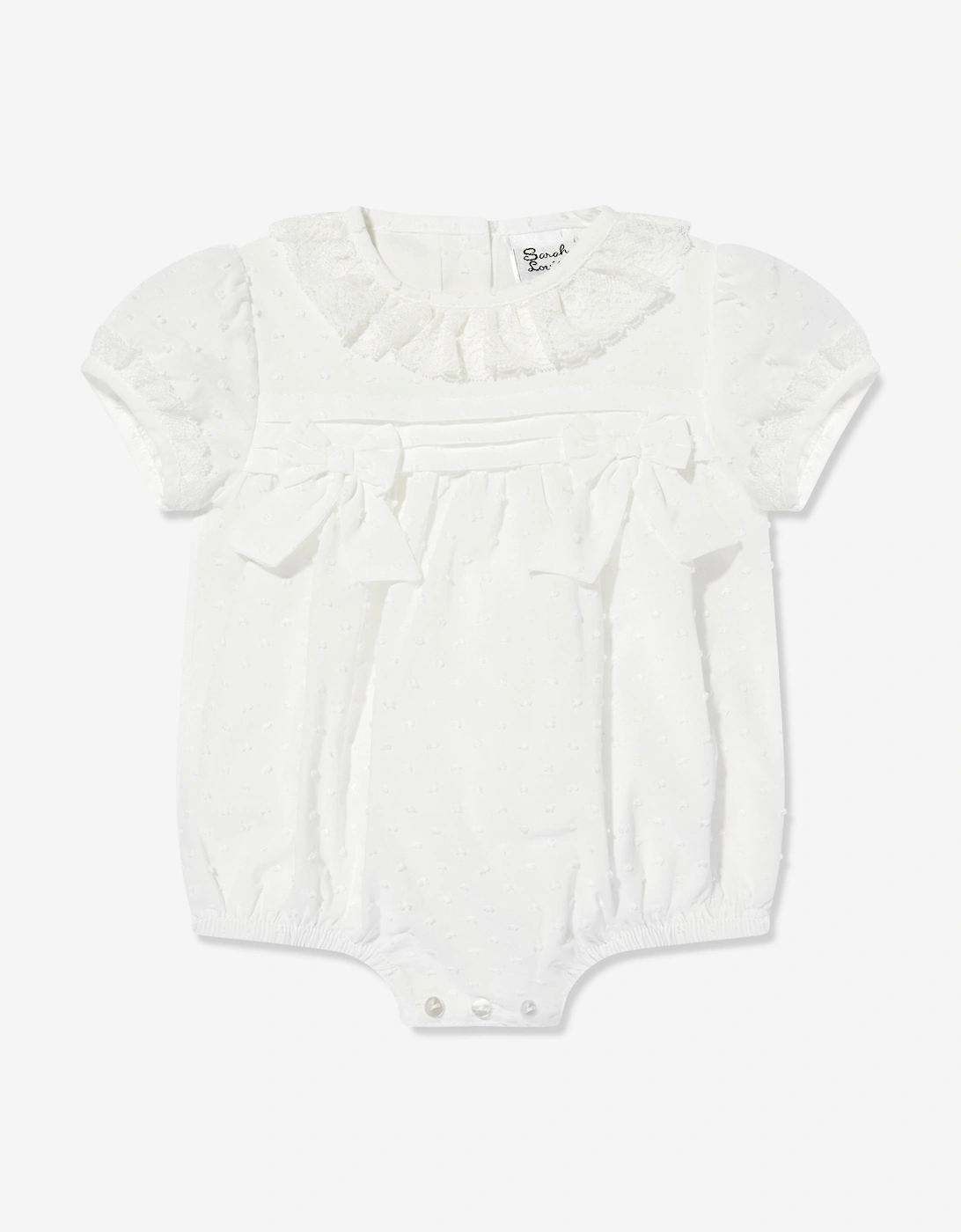 Baby Girls Bubble Romper and Bonnet in Ivory