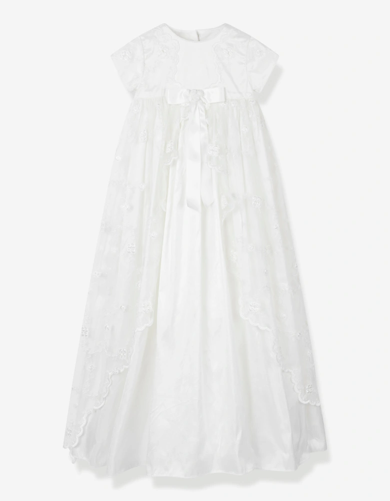 Baby Girls Silk Christening Robe and Bonnet in Ivory