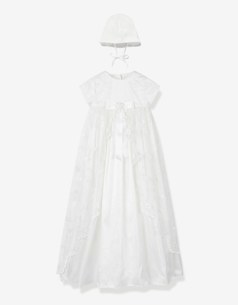 Baby Girls Silk Christening Robe and Bonnet in Ivory