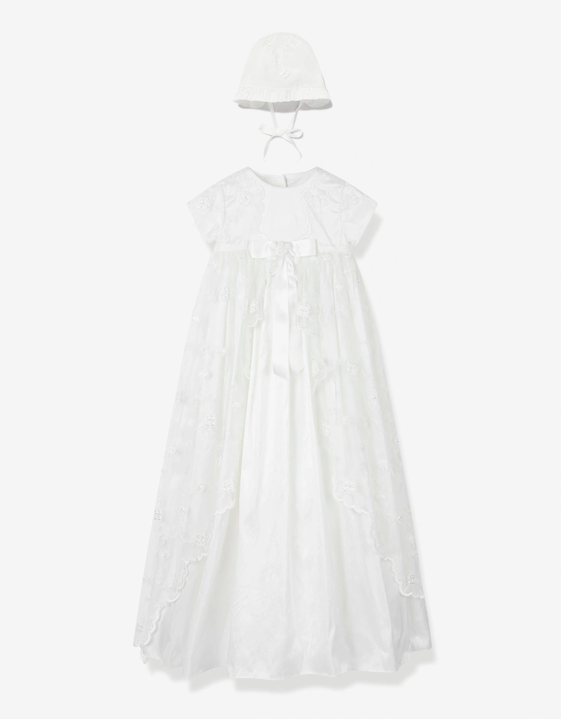 Baby Girls Silk Christening Robe and Bonnet in Ivory, 5 of 4