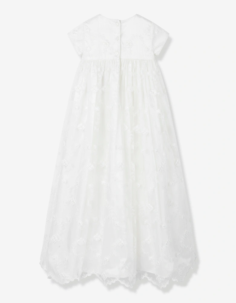 Baby Girls Silk Christening Robe and Bonnet in Ivory