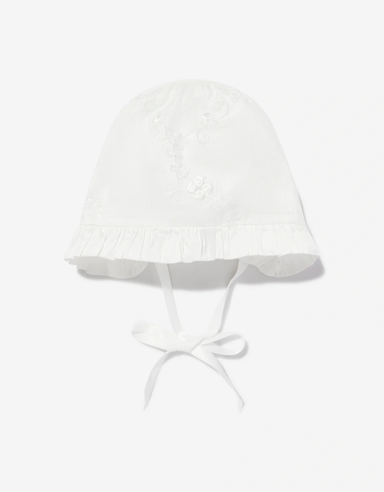 Baby Girls Silk Christening Robe and Bonnet in Ivory