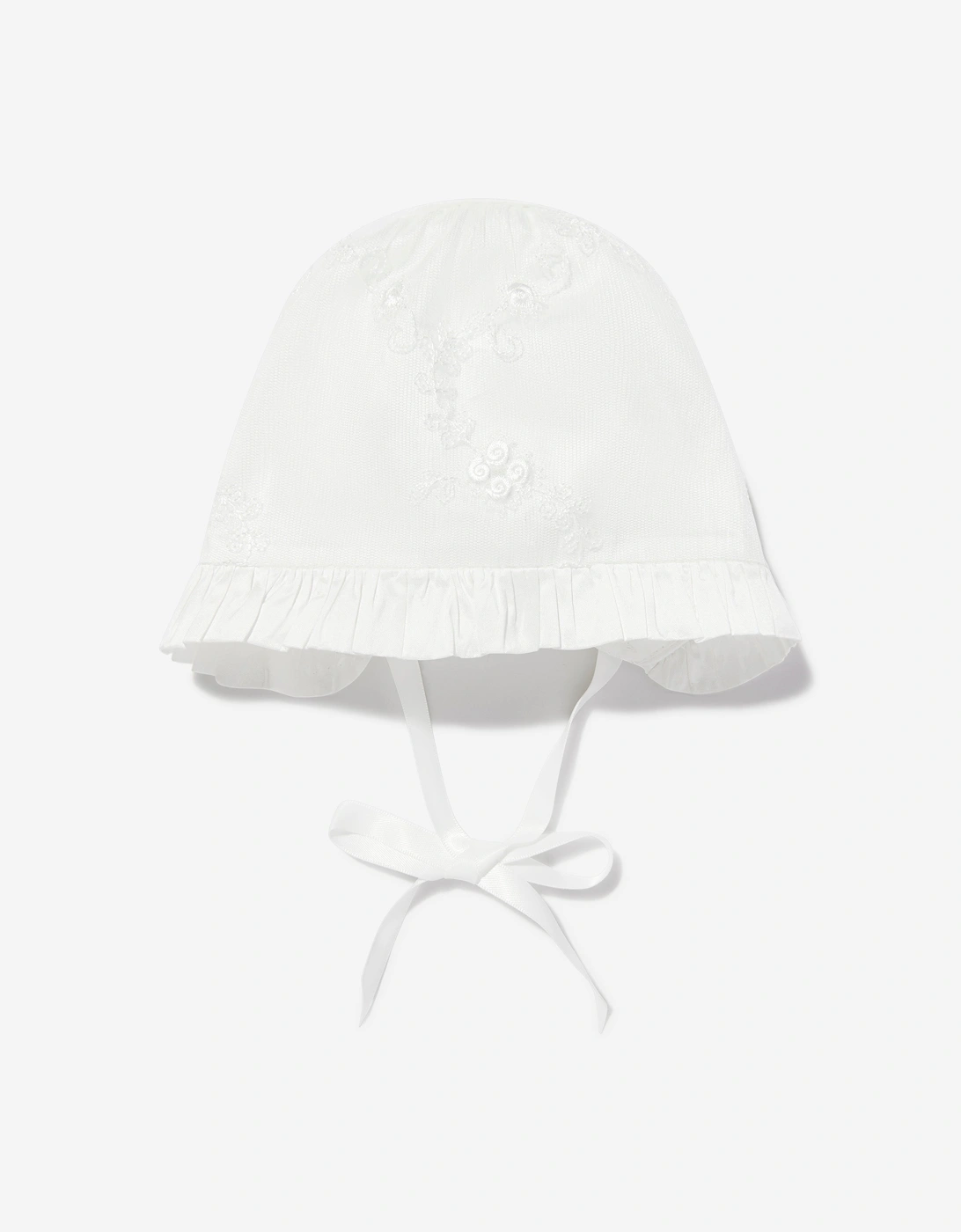 Baby Girls Silk Christening Robe and Bonnet in Ivory