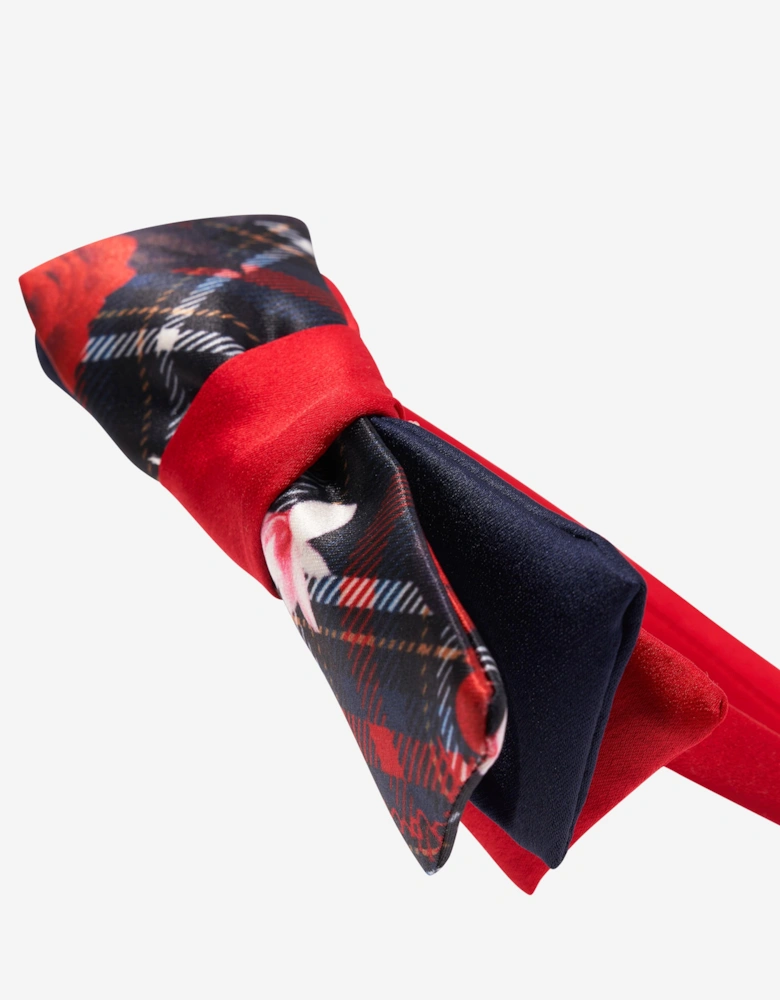Girls Tartan Bow Headband in Red