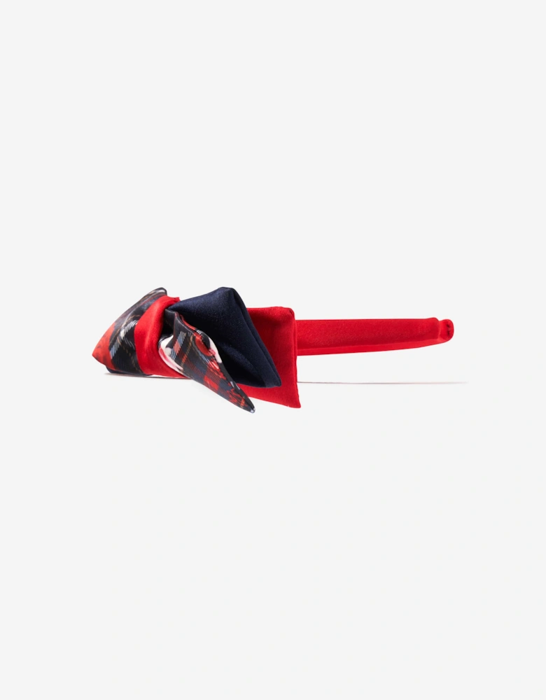 Girls Tartan Bow Headband in Red