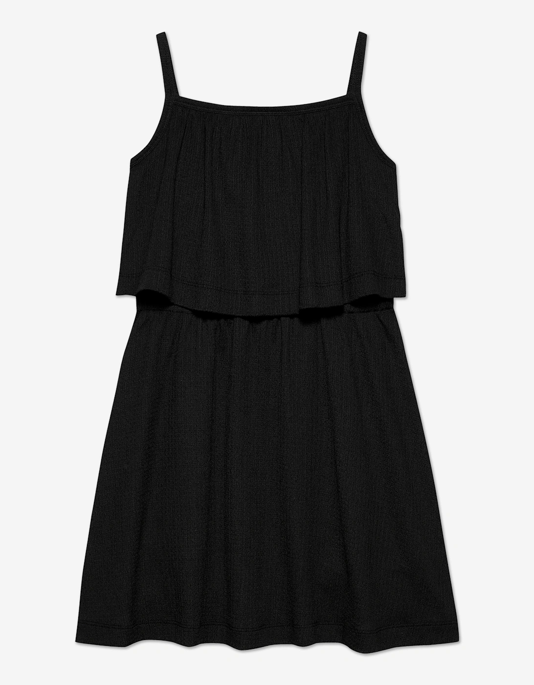 Girls Crinkle Layered Tank Dress in Black