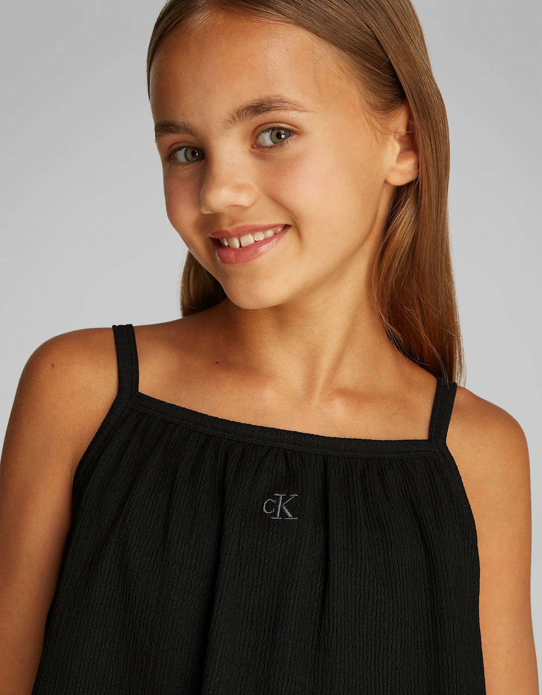 Girls Crinkle Layered Tank Dress in Black