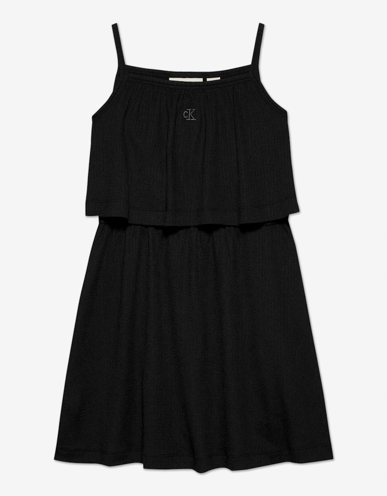 Girls Crinkle Layered Tank Dress in Black
