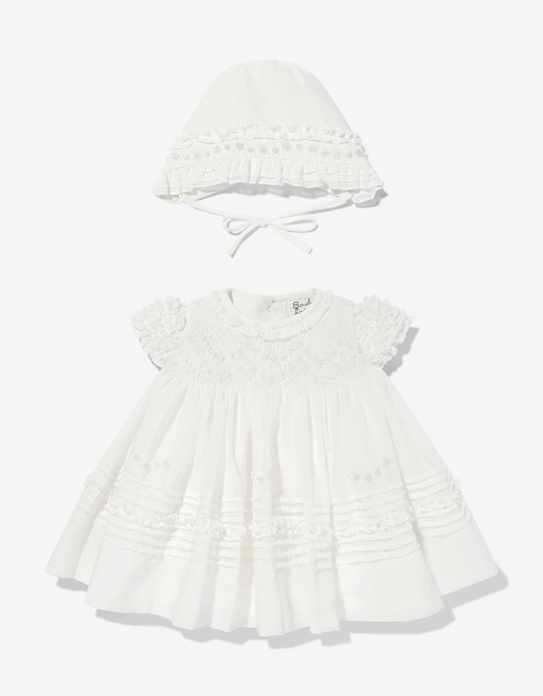 Baby Girls Dress and Bonnet in Ivory