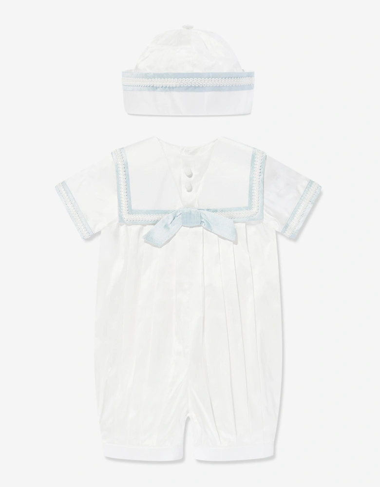 Baby Boys Silk Romper and Hat in Ivory