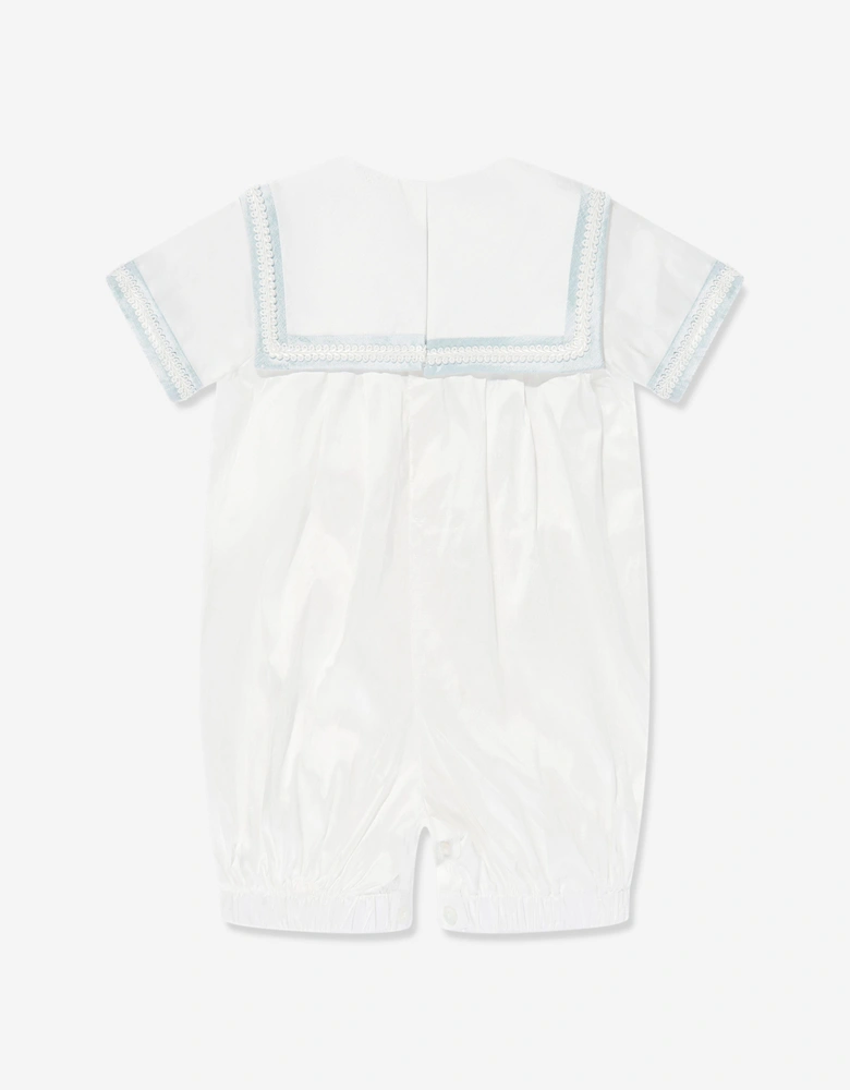 Baby Boys Silk Romper and Hat in Ivory