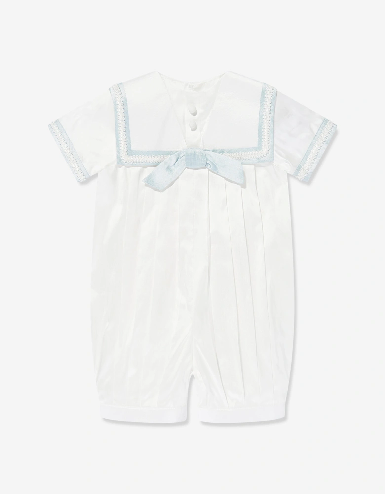 Baby Boys Silk Romper and Hat in Ivory