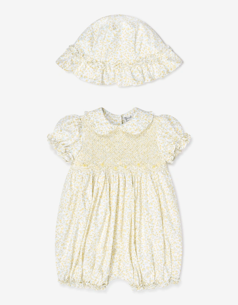 Baby Girls Bubble Romper and Hat in White