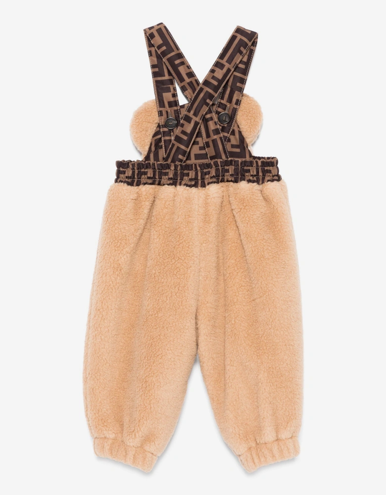 Baby Teddy Fleece Dungarees in Beige
