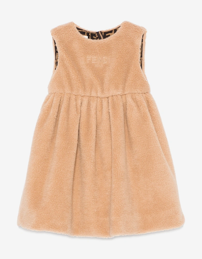 Baby Girls Teddy Fleece Dress in Beige