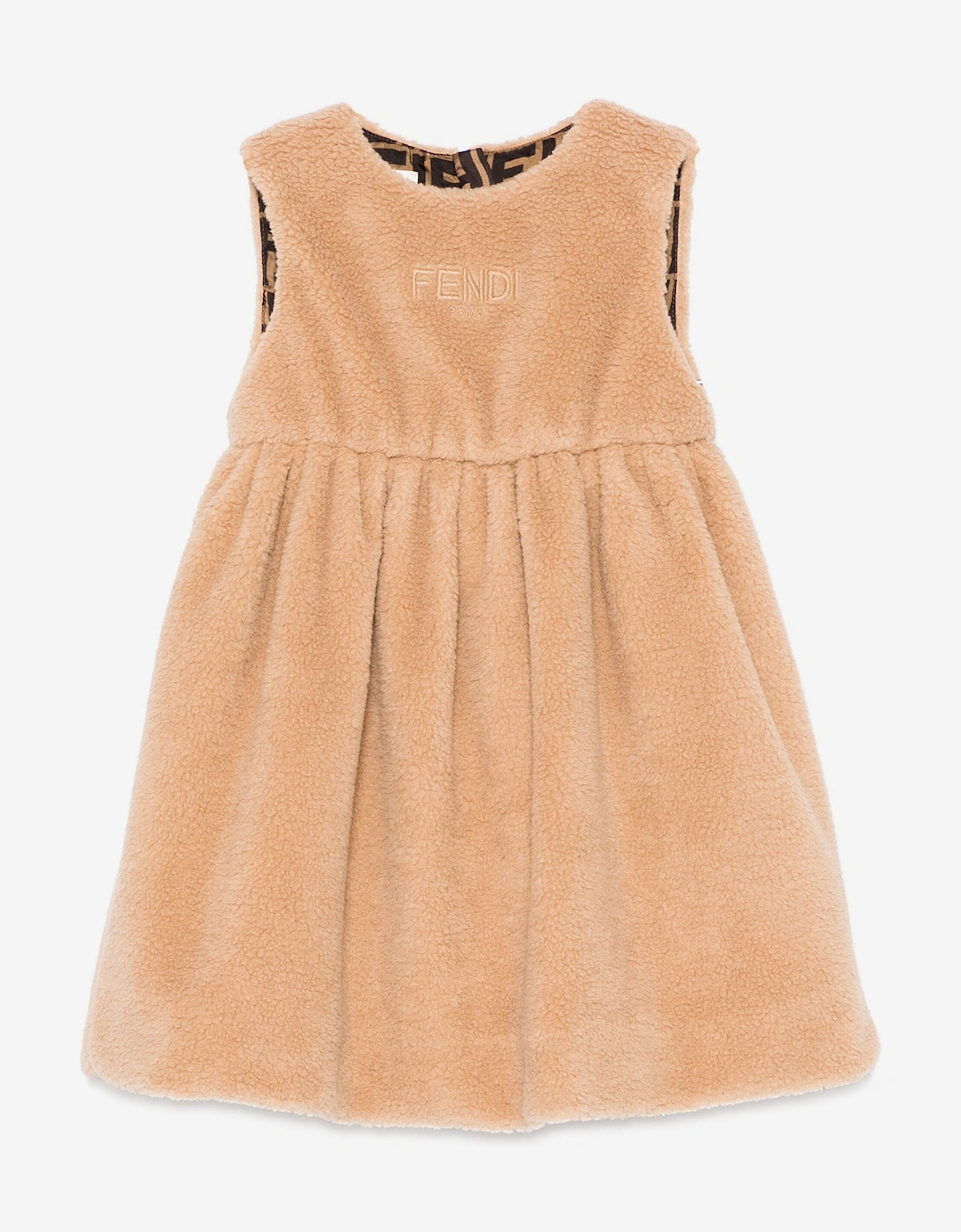 Baby Girls Teddy Fleece Dress in Beige, 5 of 4