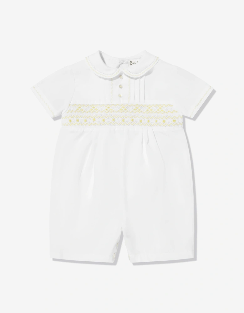 Baby Boys Smocked Romper in White