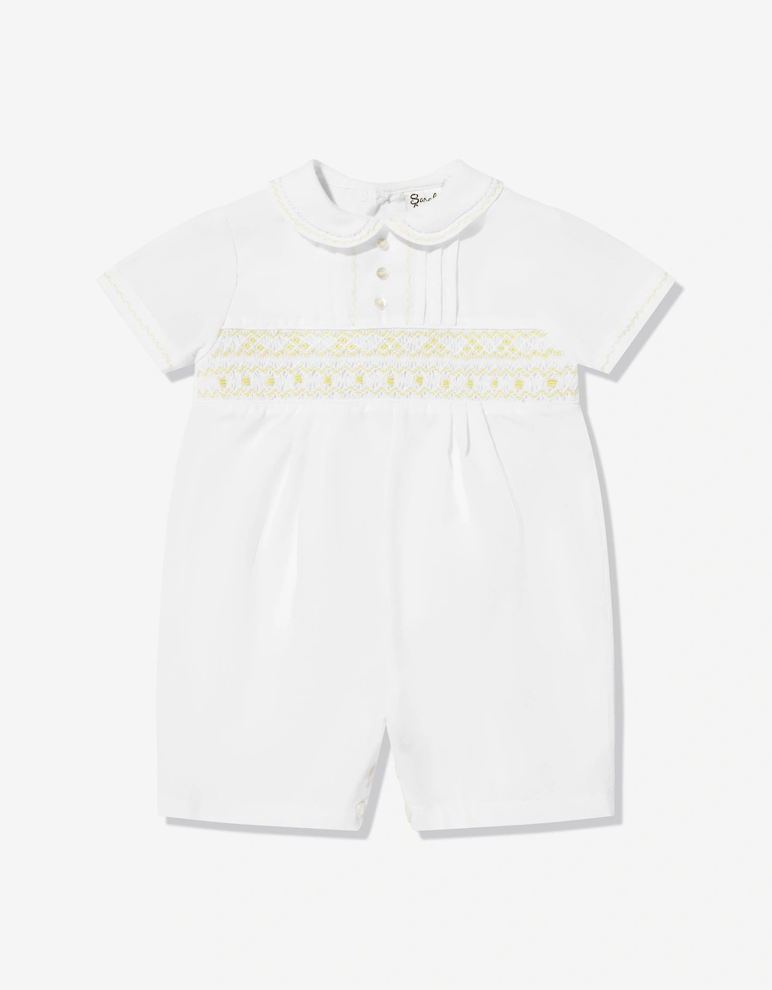 Baby Boys Smocked Romper in White, 5 of 4