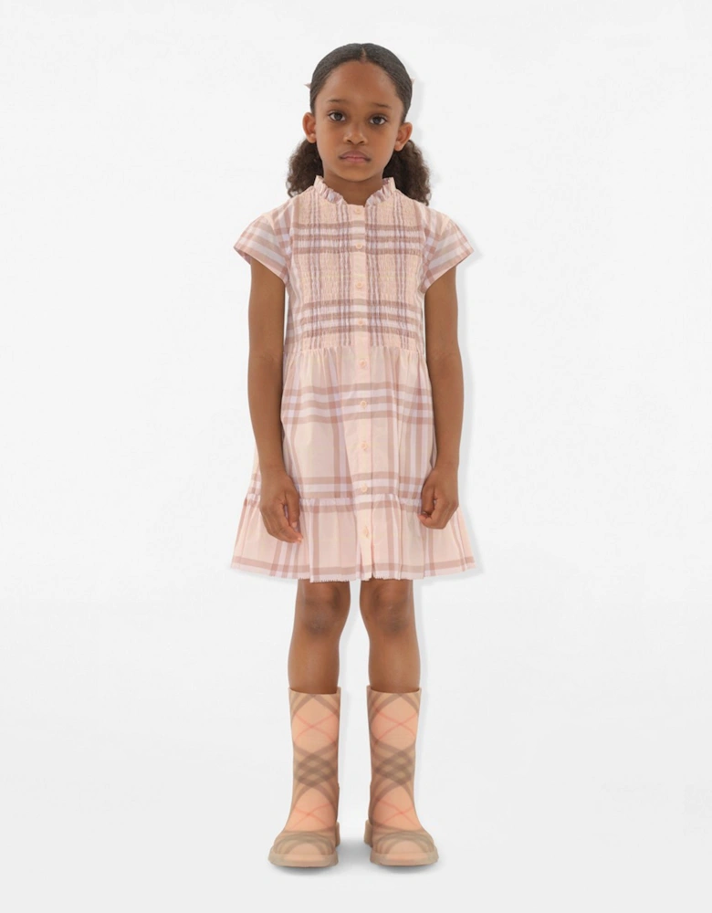 Girls Rose Check Dress in Pink