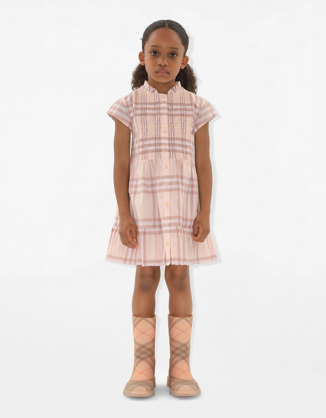 Girls Rose Check Dress in Pink