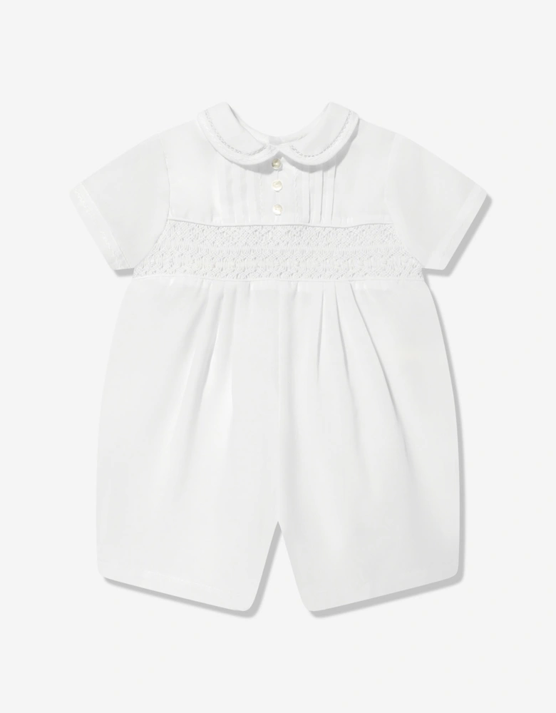 Baby Boys Smocked Romper in White
