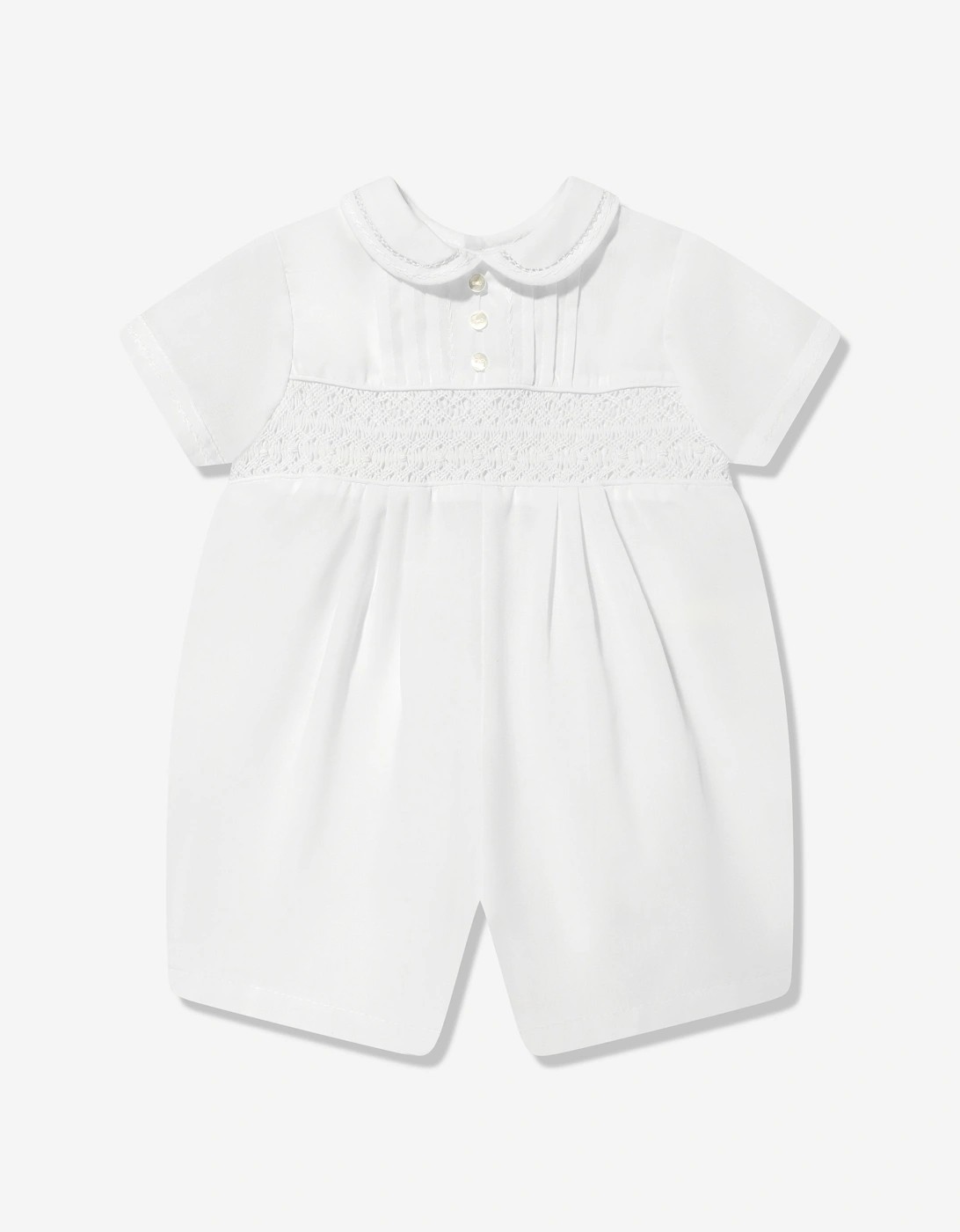 Baby Boys Smocked Romper in White, 5 of 4