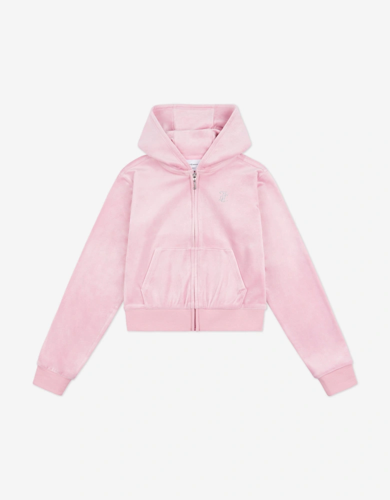 Girls Diamante Logo Zip Up Top in Pink